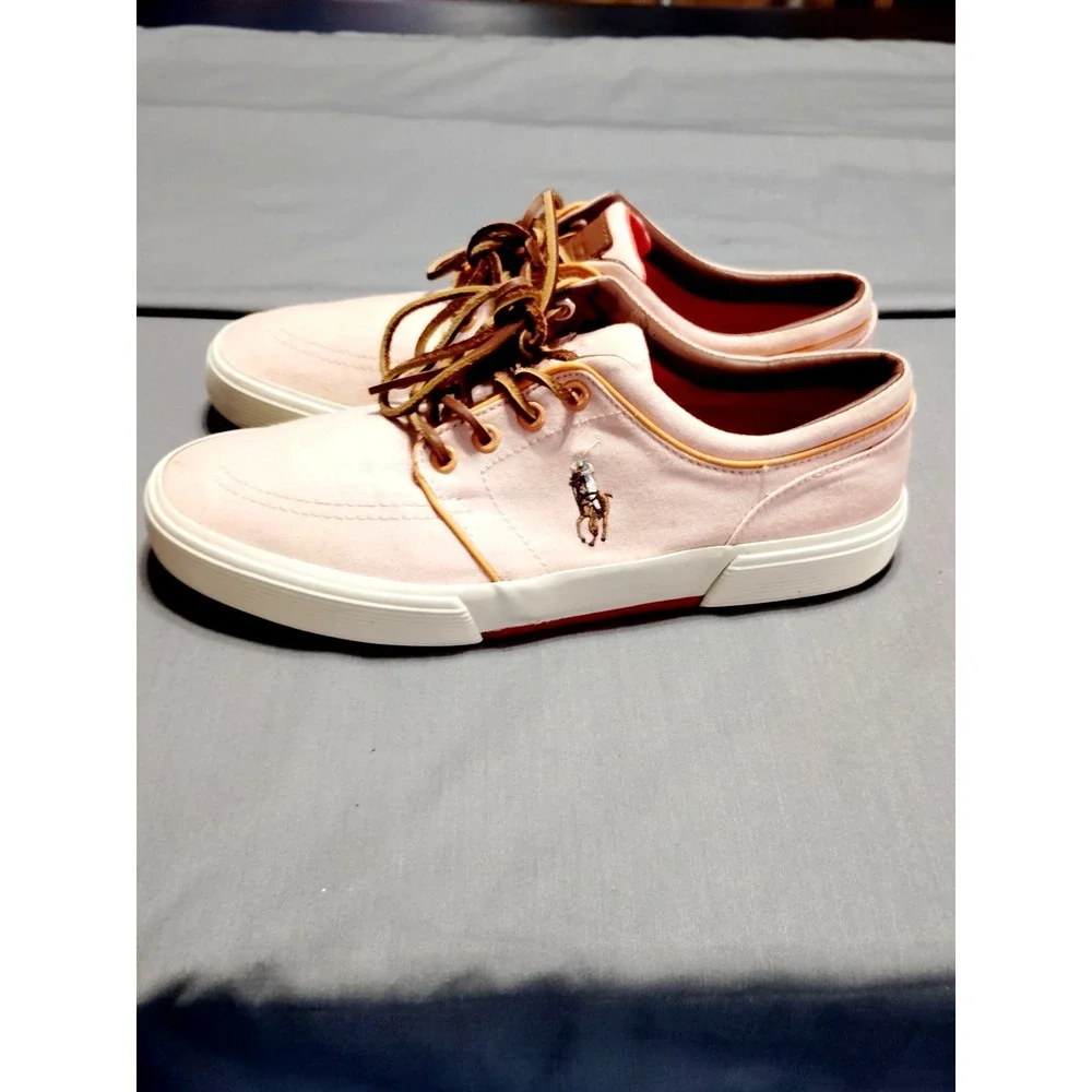 POLO Ralph Lauren PEACH‎ Faxon Boat Shoes Brown Pony Leather Lace Sneaker Men 9D